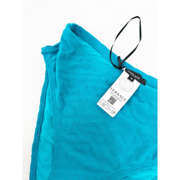 Versace Turquoise Blue Monogram High Waisted Bikini Swimsuit Bottoms Size 3 New - Picture 7 of 7